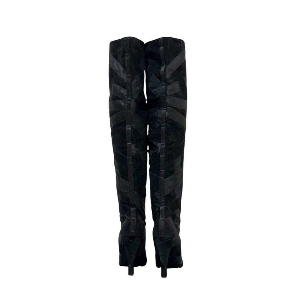 CHANEL Black Suede & Ribbon Patchwork Over Knee Boots Sz.38 - Picture 4 of 8